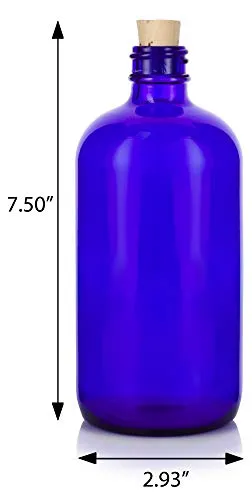 16 oz Cobalt Blue Glass Boston Round Bottle with Cork Stopper Closure   Funnel (2)