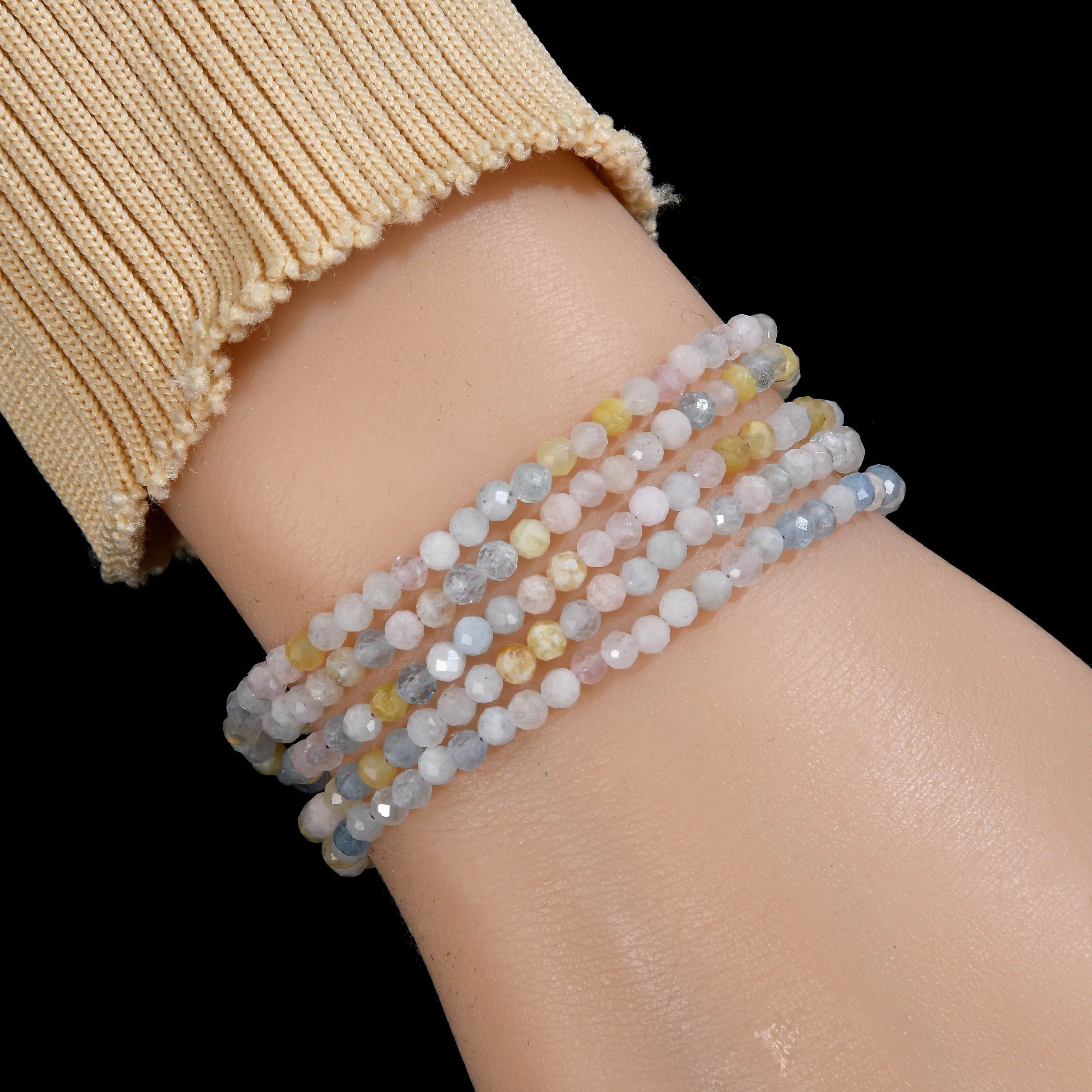 3mm Morganite Faceted 31" Necklace / Multi Wrap Bracelet