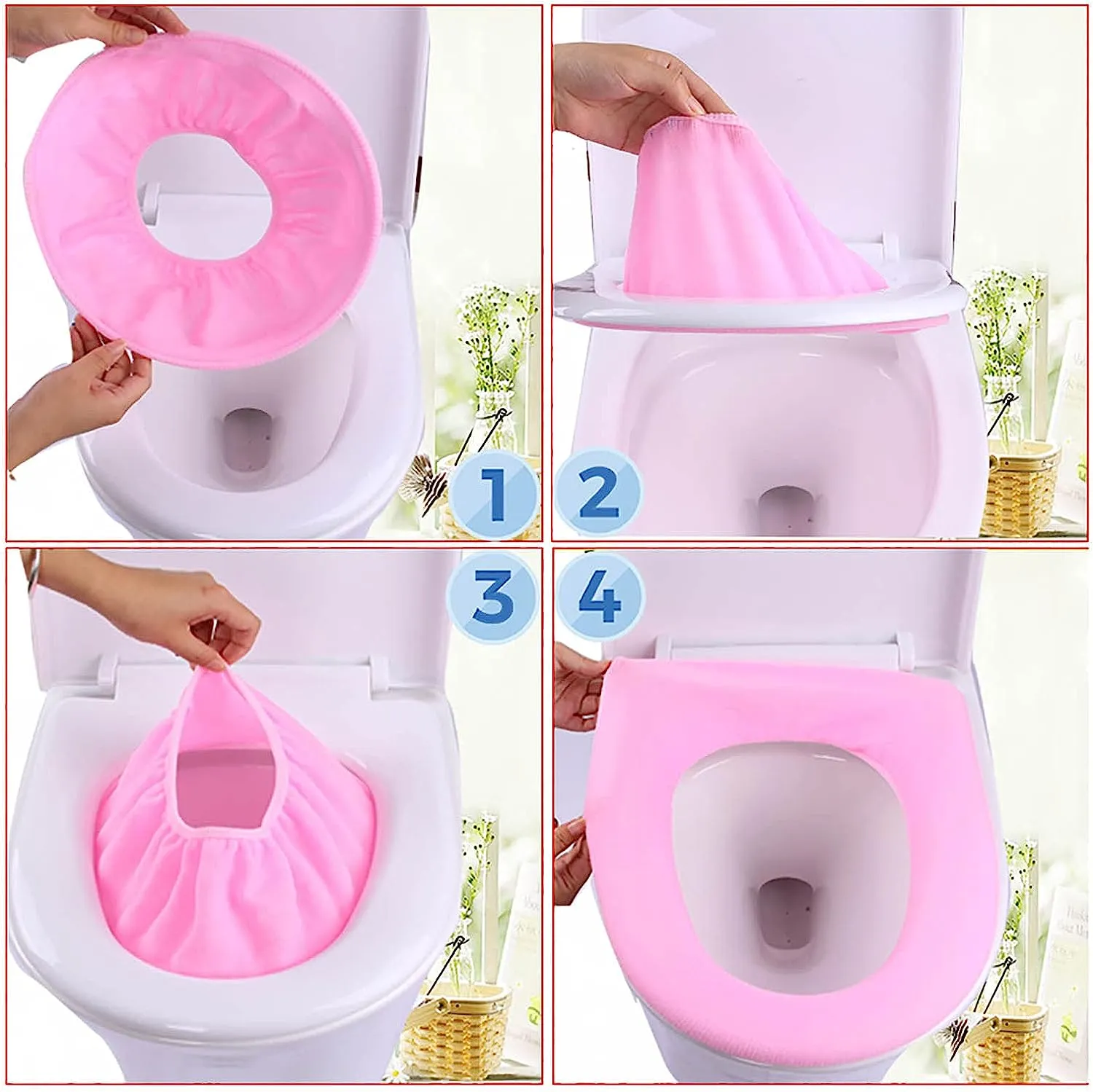 4768 Bathroom Soft Thicker Warmer Stretchable Washable Cloth Toilet Seat Cover Pads (1pc)