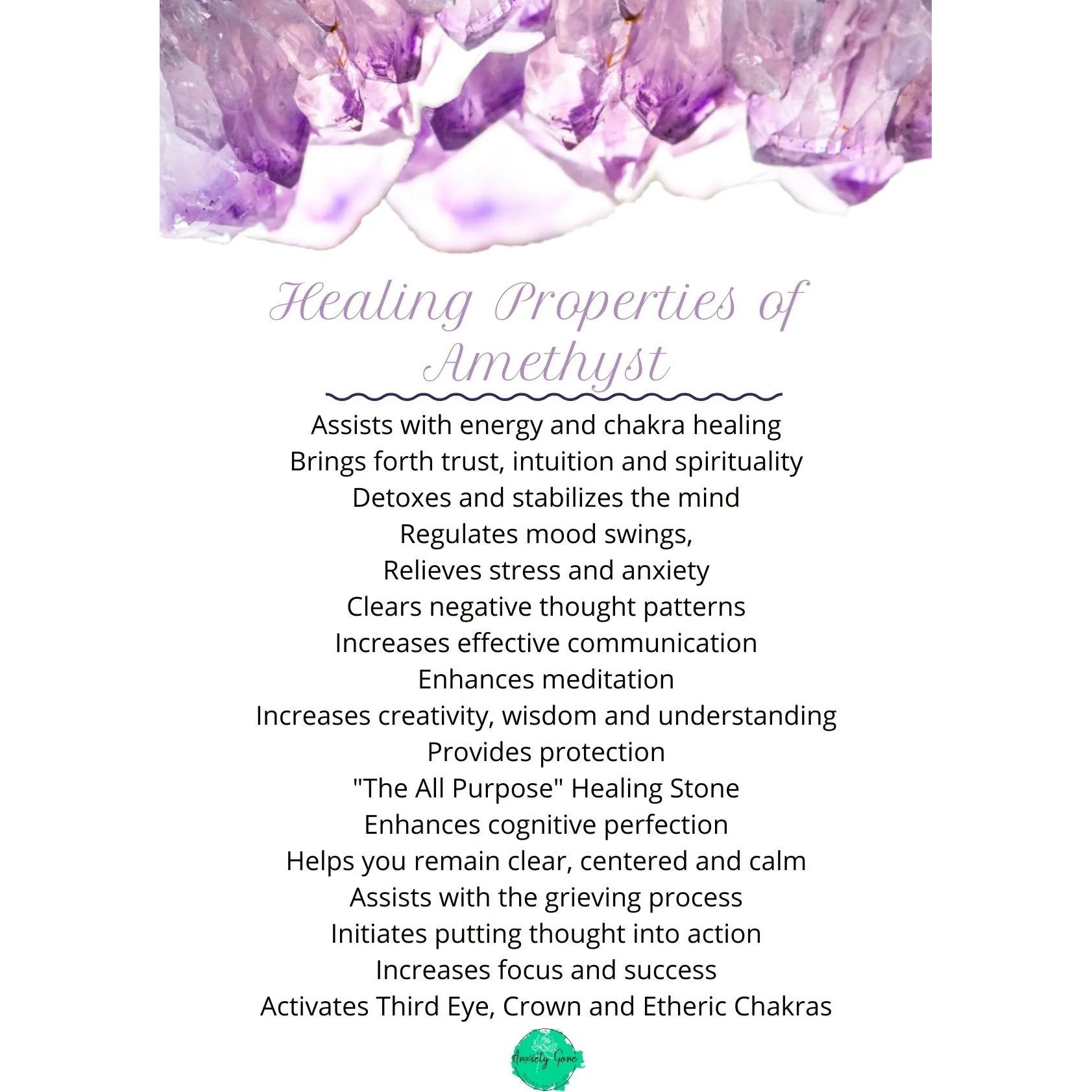 Amethyst Cluster: alleviate anxiety symptoms, stabilize mood and sleep aid