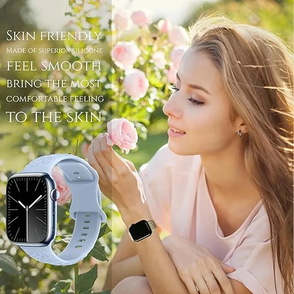 Botanical Bliss Engraved Silicone Strap for Apple Watch- Navy