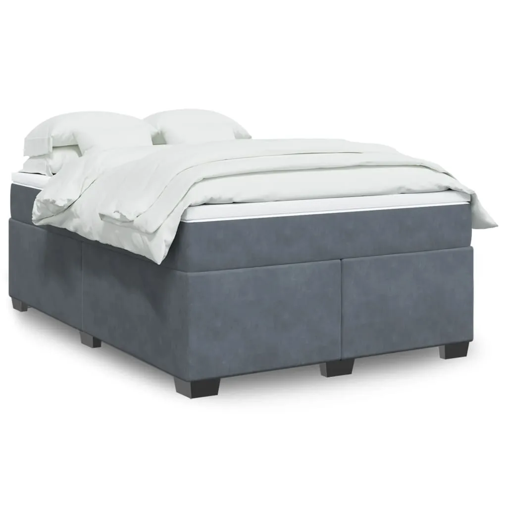 Box Spring Bed with Mattress Dark Grey 140x200 cm Velvet