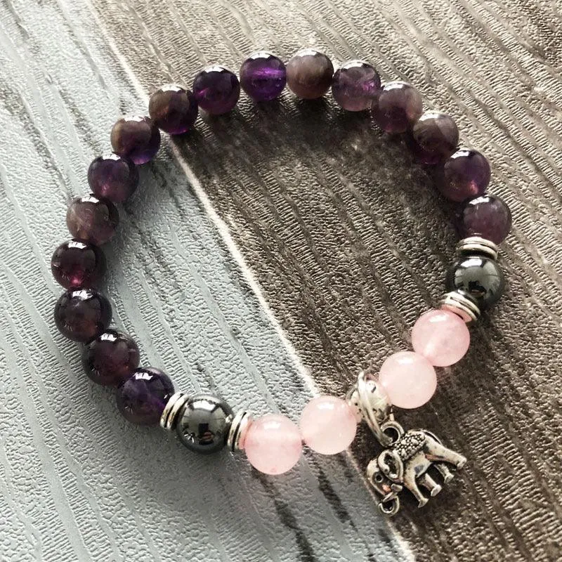 Buddhisttemple Amethyst Natural Stone Bracelet Yoga Treatment Mala Elephant Bracelet