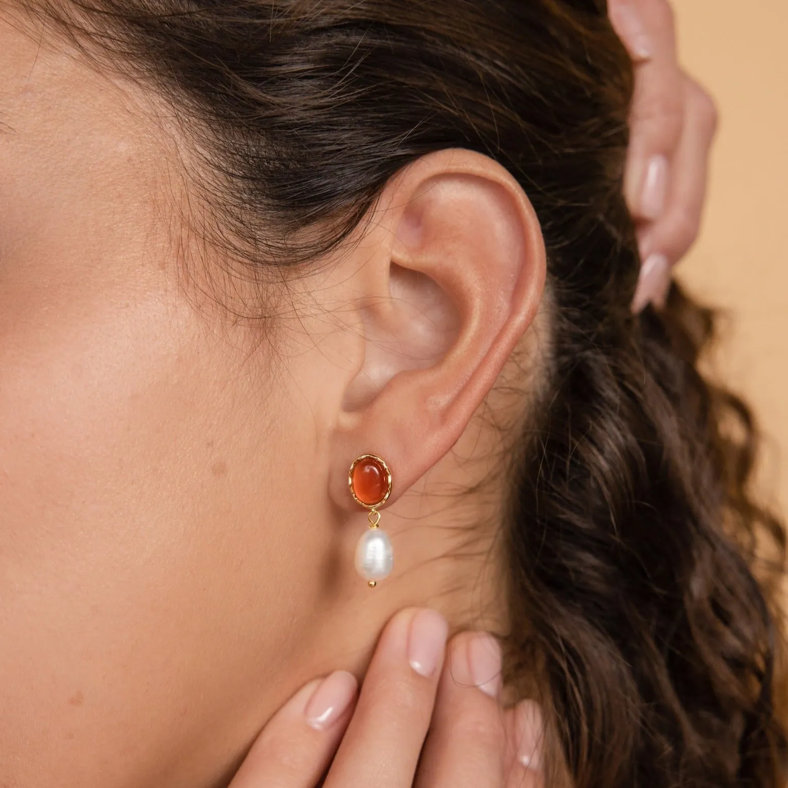 Carnelian Pearl Earrings