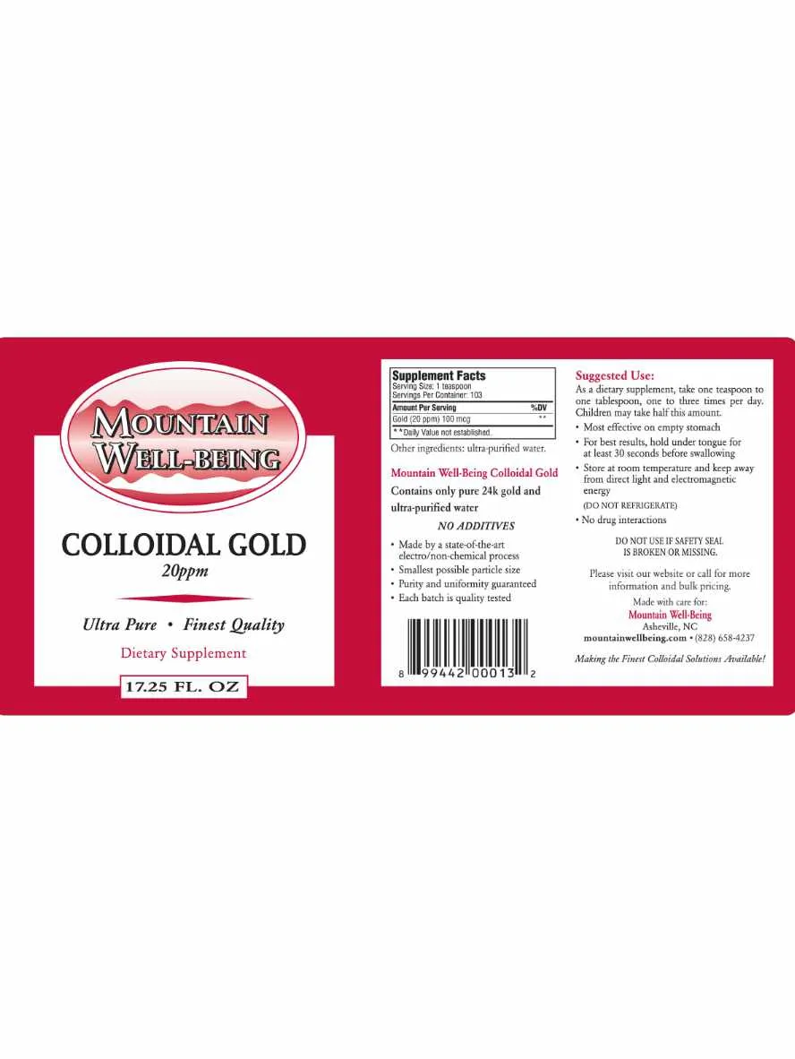 Colloidal Gold, 20ppm, 8oz, Mountain Well Being