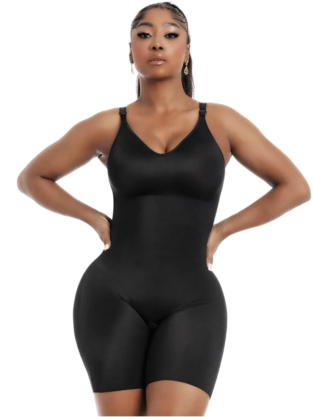 Comfy Tummy Control Shapewear Bodysuit Mid Thigh With Built-In Bra | Daily Use