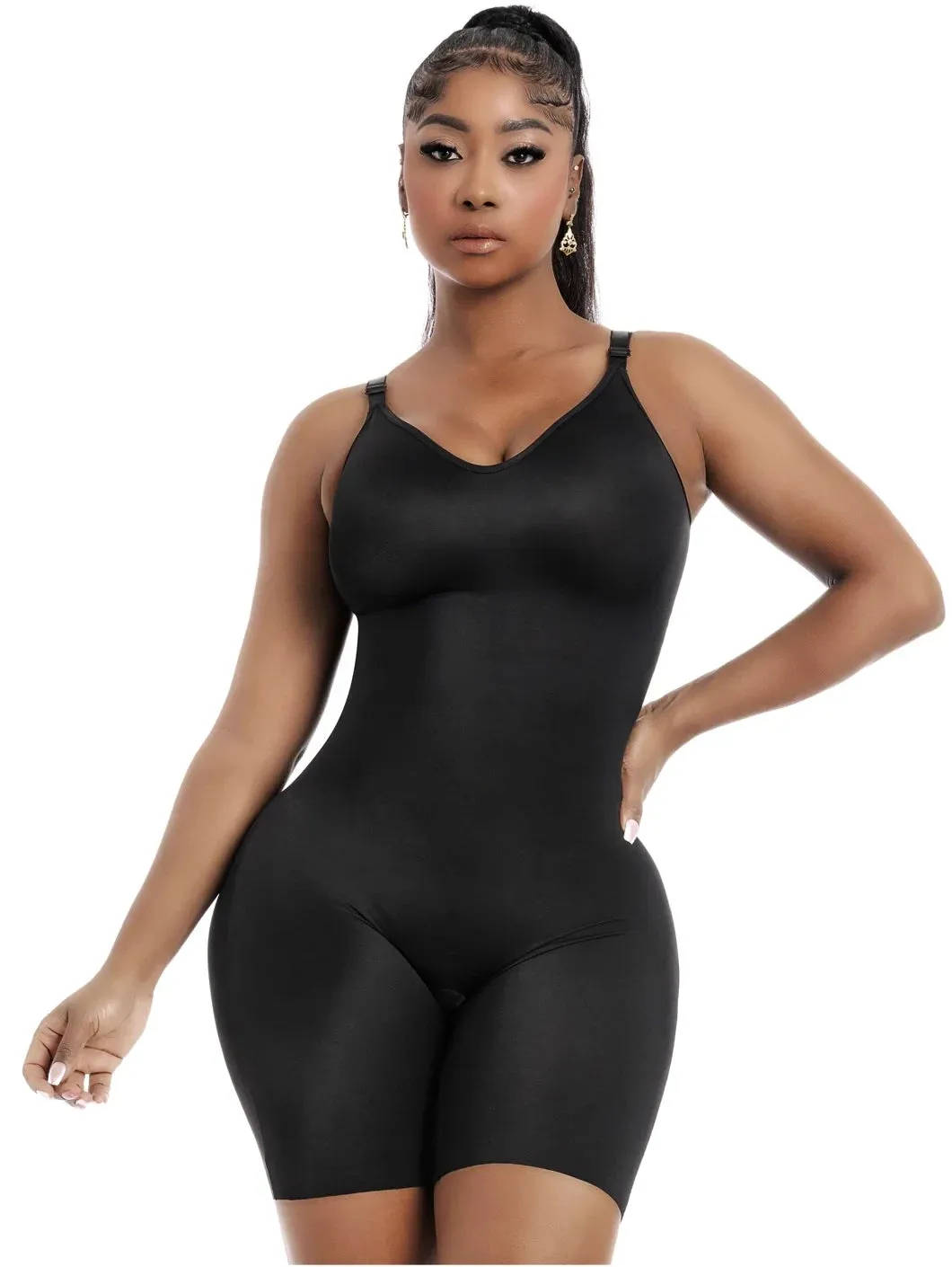 Comfy Tummy Control Shapewear Bodysuit Mid Thigh With Built-In Bra | Daily Use