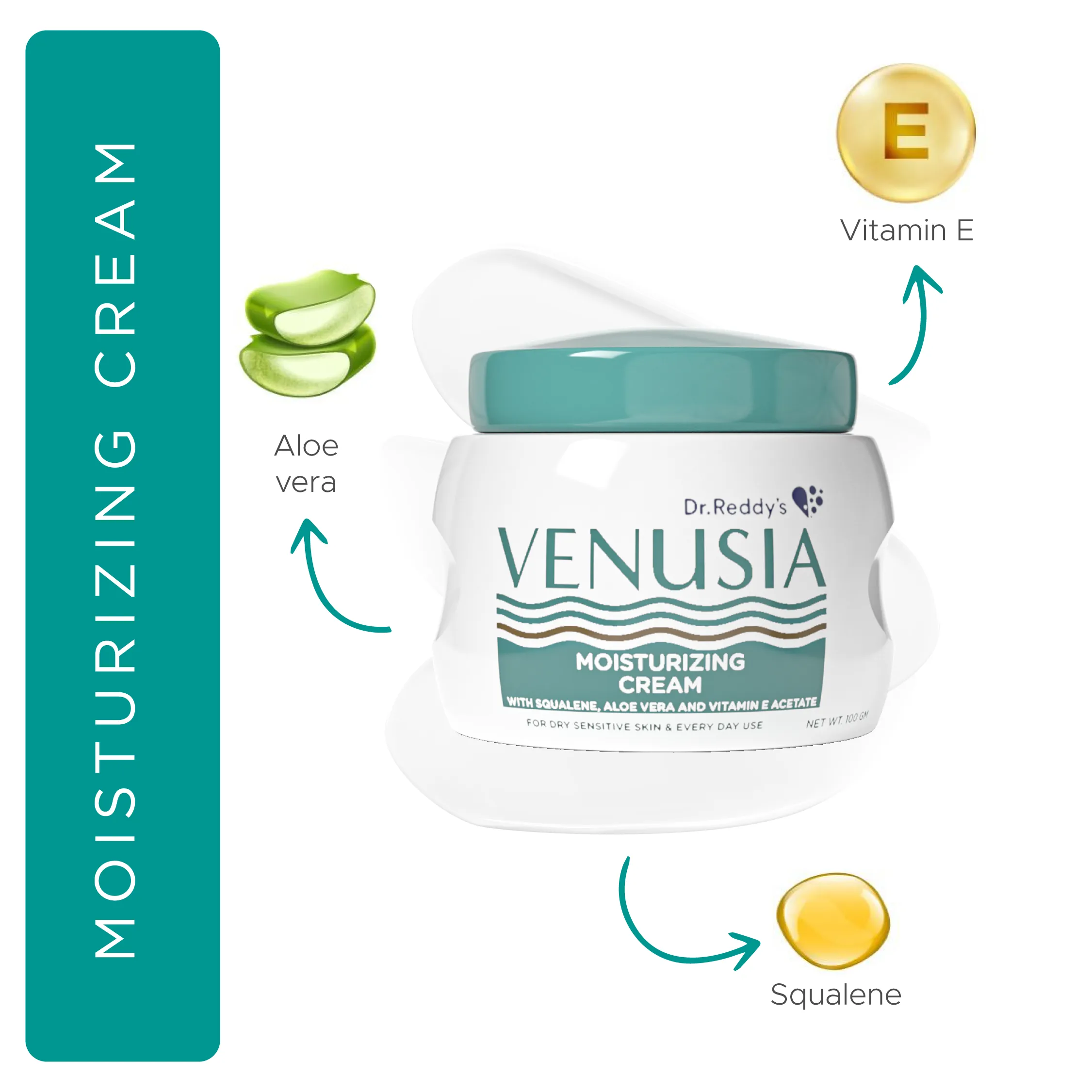 Dr. Reddy's Venusia Moisturizing Cream With Aloe Vera,Vitamin E & Squalene 100 GM