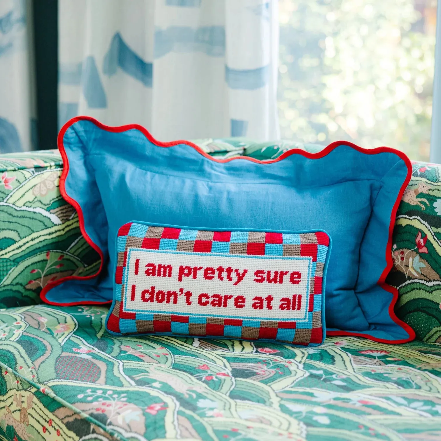 Furbish "Don't Care" Needlepoint Pillow