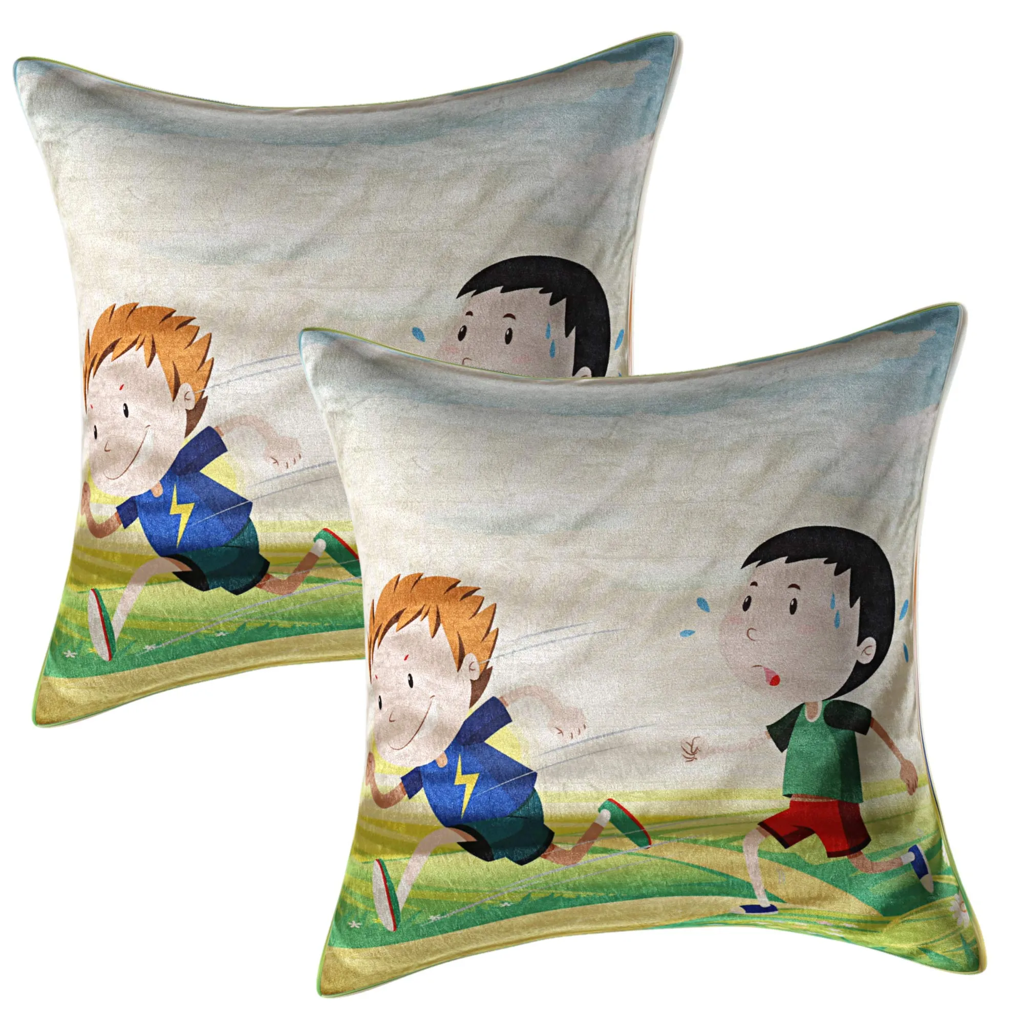 Kuber Industries Playing Kids 5 Piece Velvet Cushion Cover - 16"x16", Multicolour