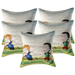 Kuber Industries Playing Kids 5 Piece Velvet Cushion Cover - 16"x16", Multicolour