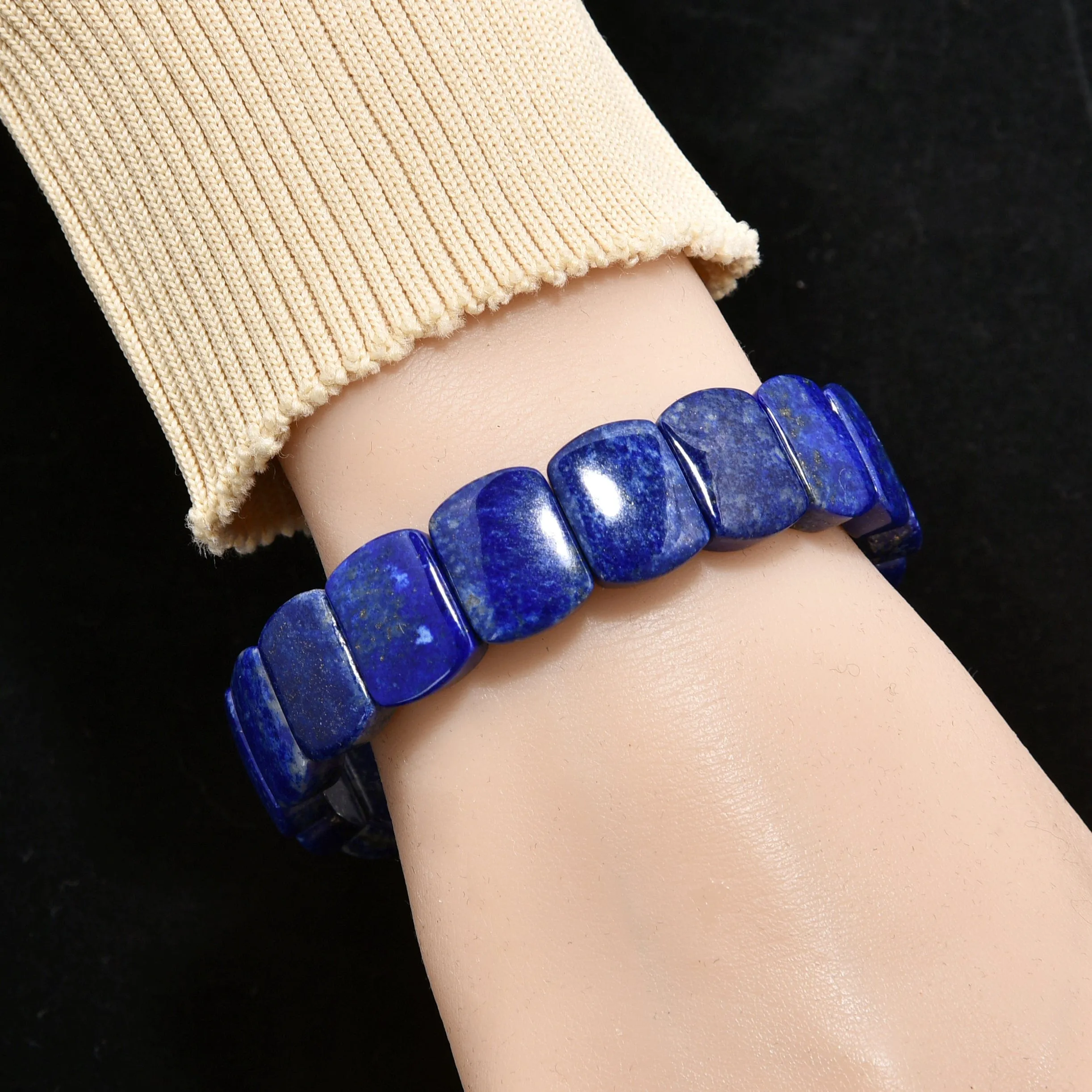 Lapis 15mm Gemstone Elastic Bracelet