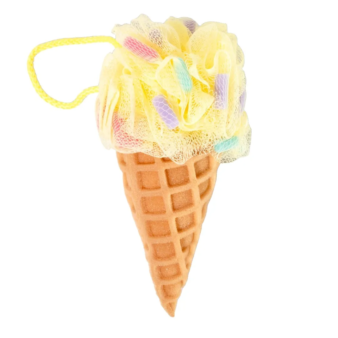 Large Yellow Ice Cream Cone Exfoliating Bath Sponge