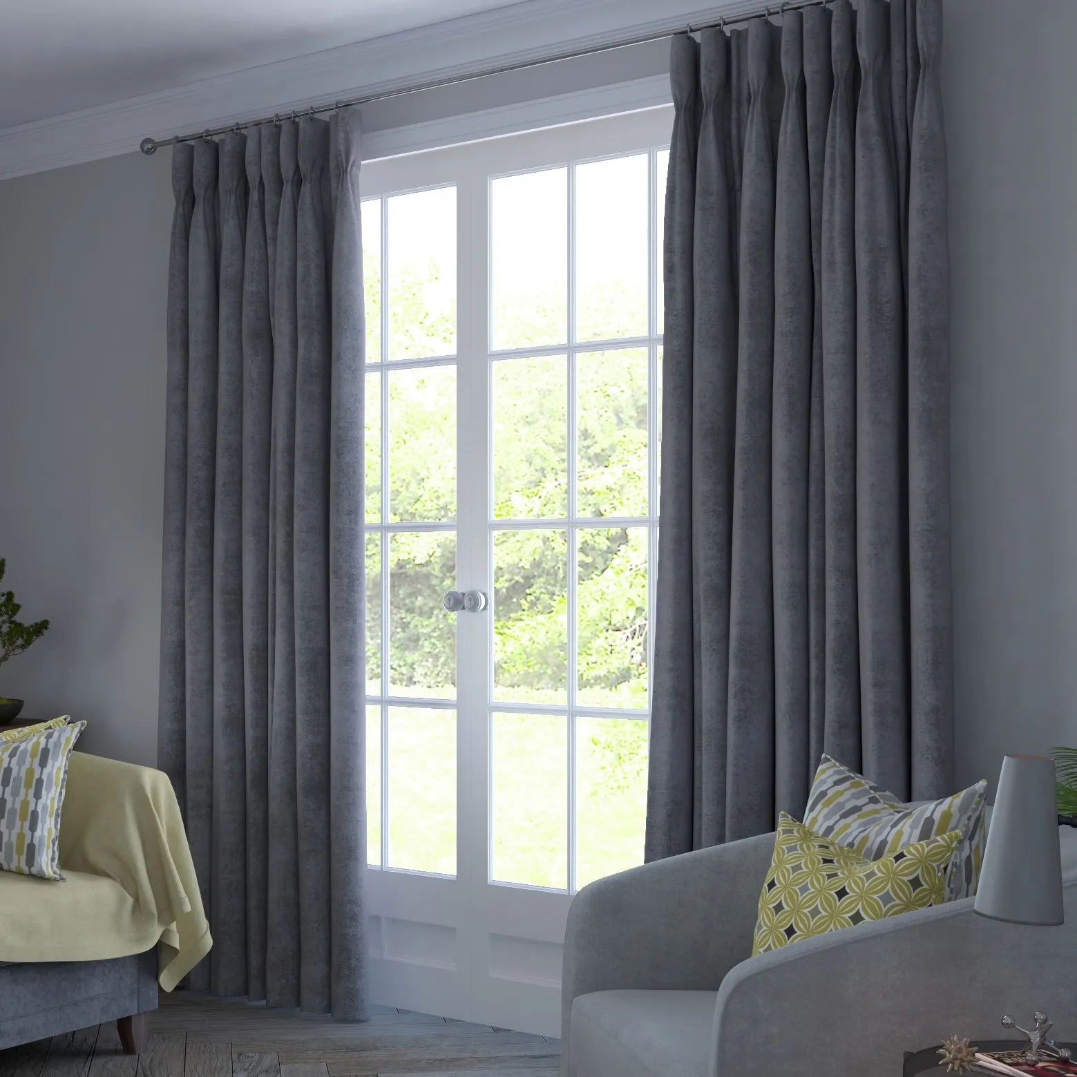 Matt Soft Silver Velvet Curtains