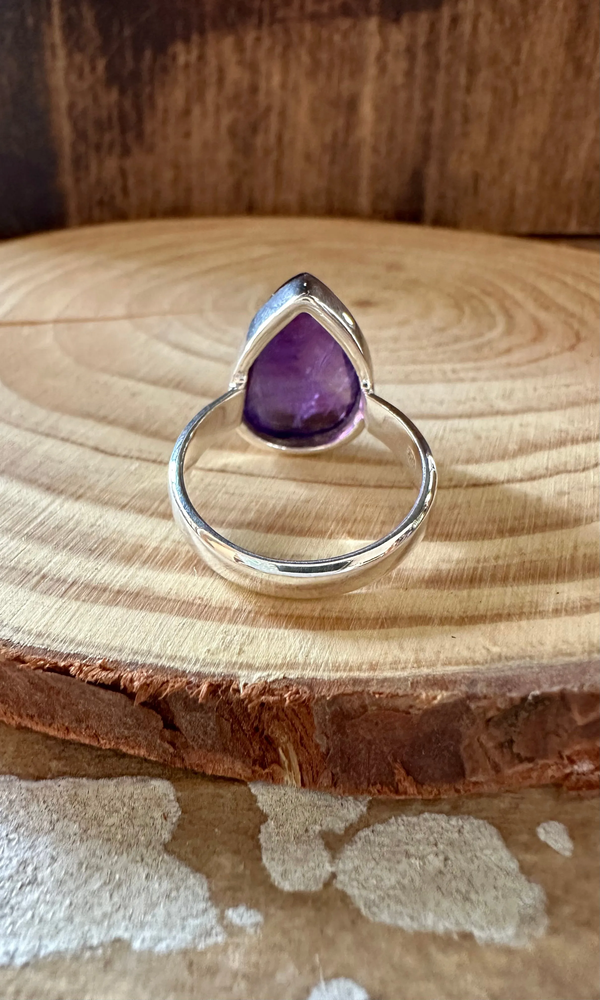 ROUND TEARDROP Amethyst Sterling Silver Ring • Size 8