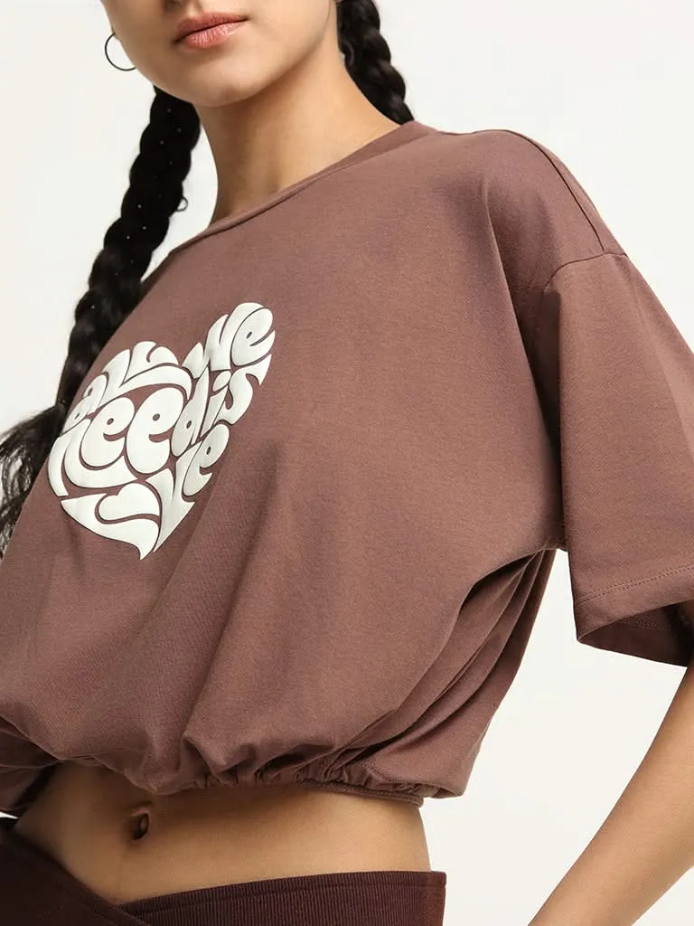 Superstar Brown Drawstring Cotton Crop T-Shirt