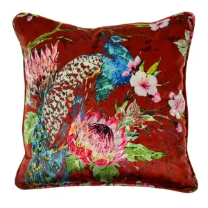 Walter Knabe Pillow 20" Velvet Elegant Peacock Red