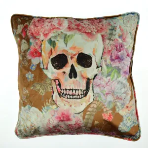 Walter Knabe Pillow 20" Velvet Skull Floral Camel